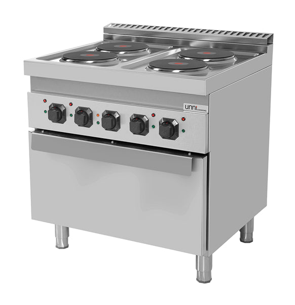 Elektroherd mit 4 Kochfelder und Elektrobackofen - 800x700x850/900 mm - 10,4 kW