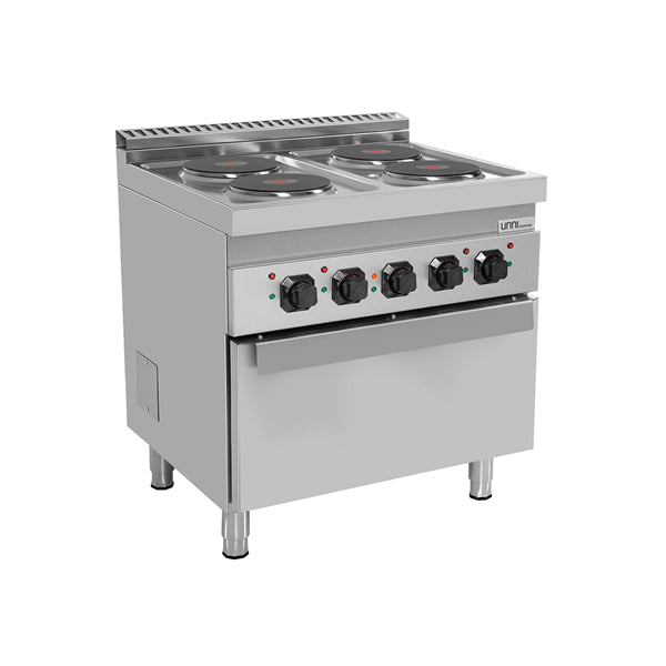 Elektroherd mit 4 Kochfelder und Elektrobackofen - 800x700x850/900 mm - 10,4 kW