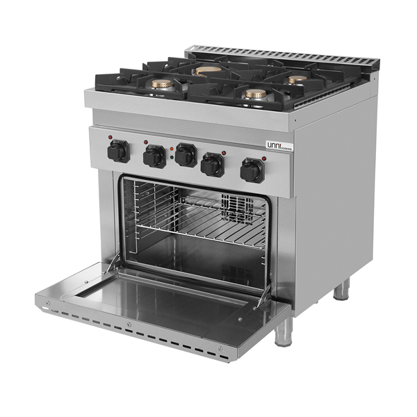 Gasherd mit 4 Kochfelder und Elektrobackofen - 800x700x950/900 mm - 28 kW