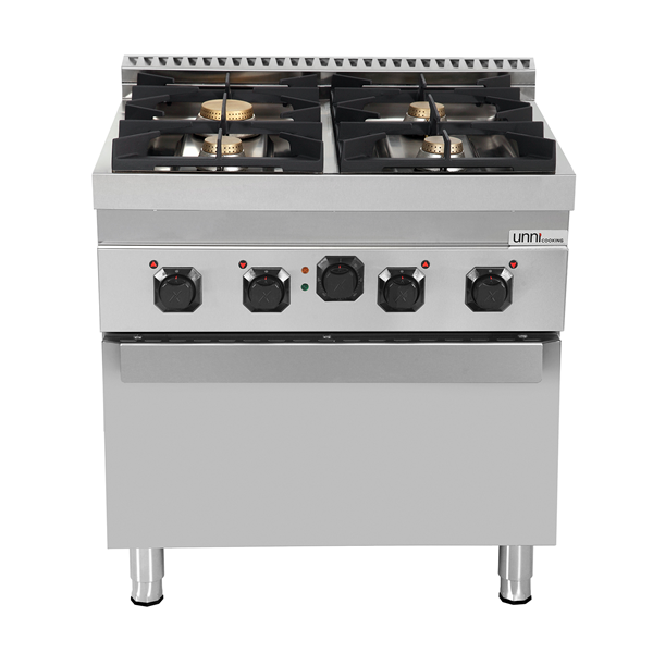 Gasherd mit 4 Kochfelder und Elektrobackofen - 800x700x950/900 mm - 28 kW
