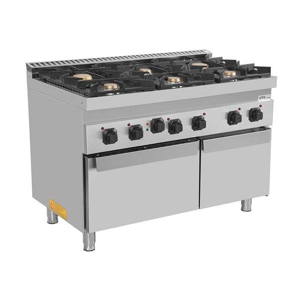 Gasherd mit 6 Kochfelder und Elektrobackofen - 1200x700x850/900 mm - 44 kW
