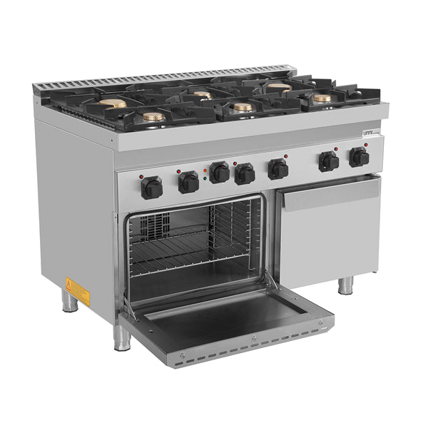 Gasherd mit 6 Kochfelder und Elektrobackofen - 1200x700x850/900 mm - 44 kW