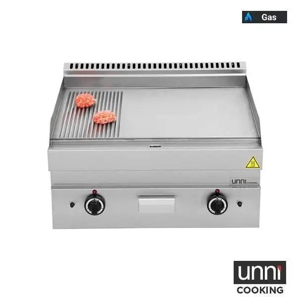 Pllakë skare me gaz – 1/3 me brinjë – 2/3 e lëmuar – 700x650x320 mm – 11.5 kW