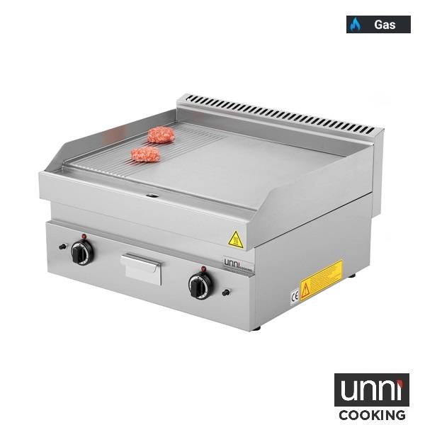 Gasgrillplatte – 1/3 GERILLT – 2/3 GLATT - 700x650x320 mm - 11,5 kW