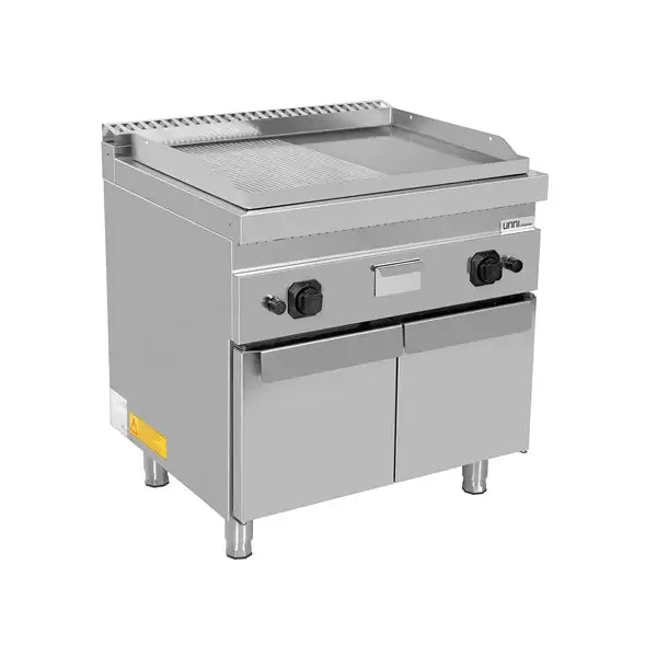 Gas-Grillplatte - 800x700x850/900 mm - 1/2 glatt + 1/2 gerillt - 13 kW