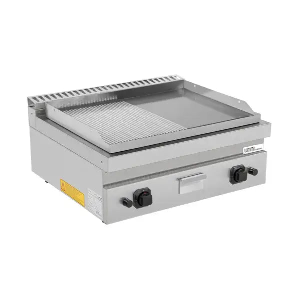Gas-Grillplatte - 800x700x300 mm - 1/2 glatt – 1/2 gerillt - 13 kW