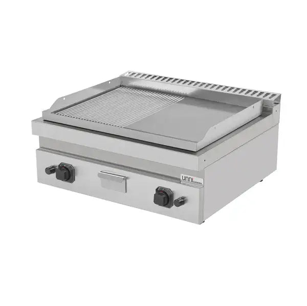 Gas-Grillplatte - 800x700x300 mm - 1/2 glatt – 1/2 gerillt - 13 kW