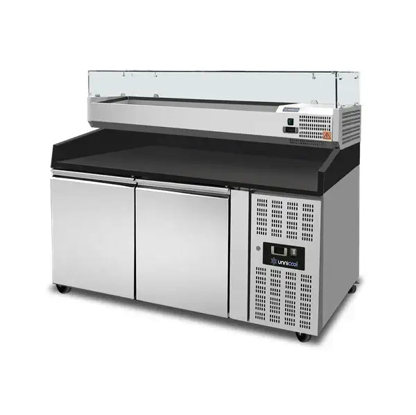 Pizzatheke mit Räder und 2 Türen - Schwarzer Granit - 1510x800x1000 mm