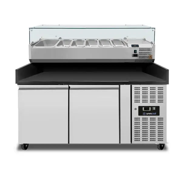 Pizzatheke mit Räder und 2 Türen - Schwarzer Granit - 1510x800x1000 mm