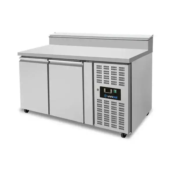 Saladette mit Räder | 2 Türen (1/1 GN) | Oben 6× 1/3 GN | +2°C bis +8°C | Zwangskühlung | Klappdeckel