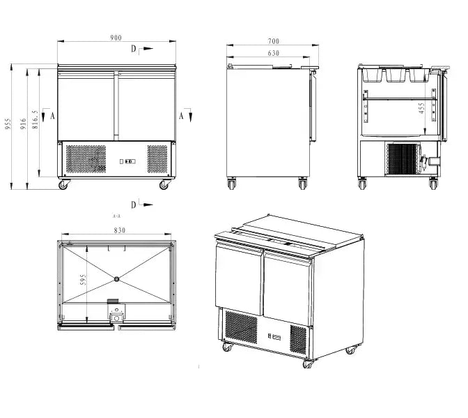 Tekerlekli salata sehpası | Fanlı sabit sehpa | 900x700x870(y)mm