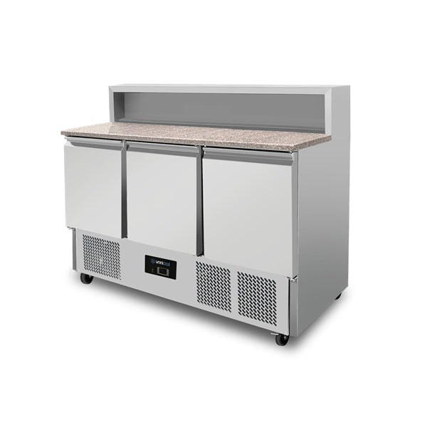 Pizza-Werkbank, 3-türig (GN 1/1), mit 8 × GN 1/6 Aufsatz | +2°C bis +8°C