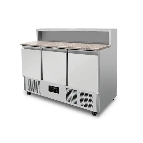 Pizza-Werkbank, 3-türig (GN 1/1), mit 8 × GN 1/6 Aufsatz | +2°C bis +8°C