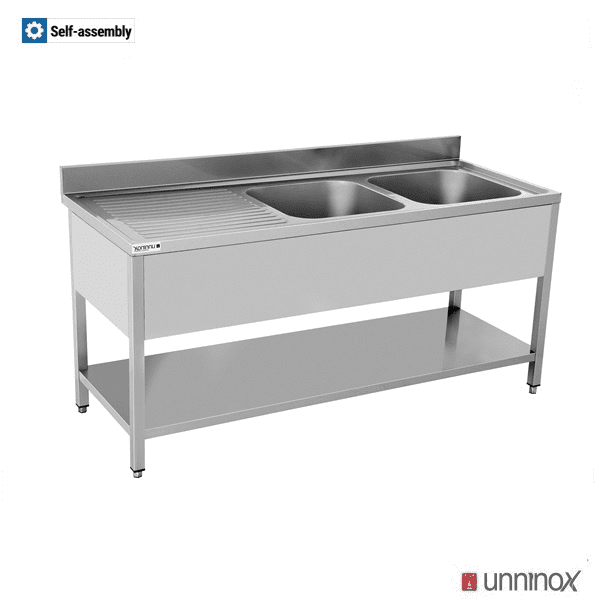 Çevre dostu evye ünitesi / Sağda 2 lavabo + süzgeç, 1600 x 700 mm