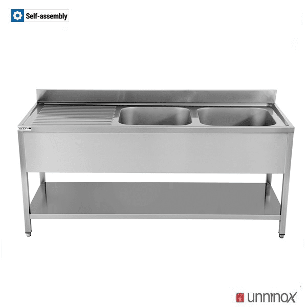 Çevre dostu evye ünitesi / Sağda 2 lavabo + süzgeç, 1600 x 700 mm