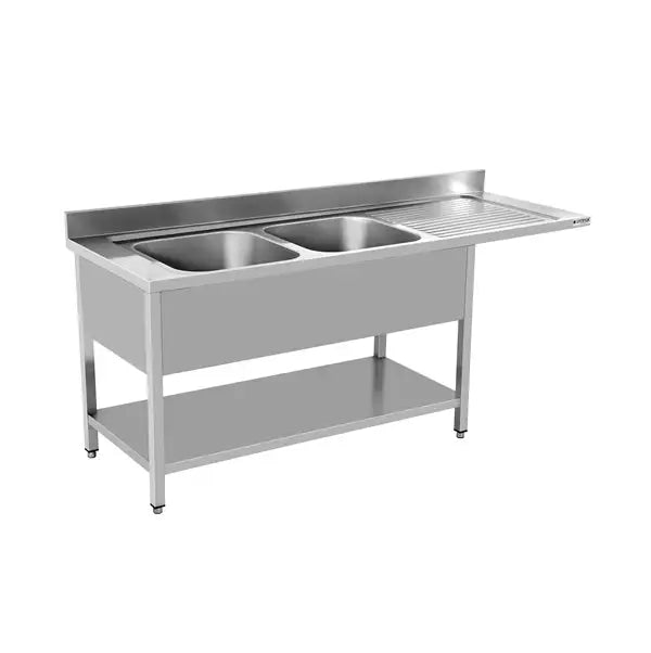 PREMIUM - Stainless Steel Dishwashing Center - 200x70x85 cm - 2 Basins Left