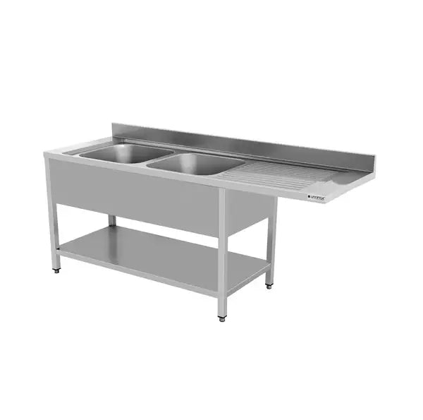 PREMIUM - Stainless Steel Dishwashing Center - 200x70x85 cm - 2 Basins Left