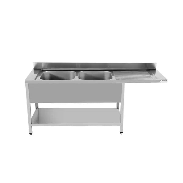 PREMIUM - Stainless Steel Dishwashing Center - 200x70x85 cm - 2 Basins Left