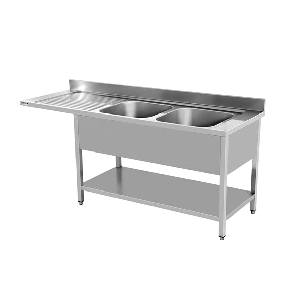 PREMIUM - Edelstahl Spülzentrum - 200x70x85 cm - 2 Becken rechts