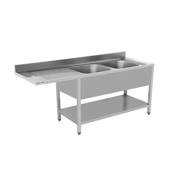 PREMIUM - Stainless Steel Dishwashing Center - 200x70x85 cm - 2 Basins Right