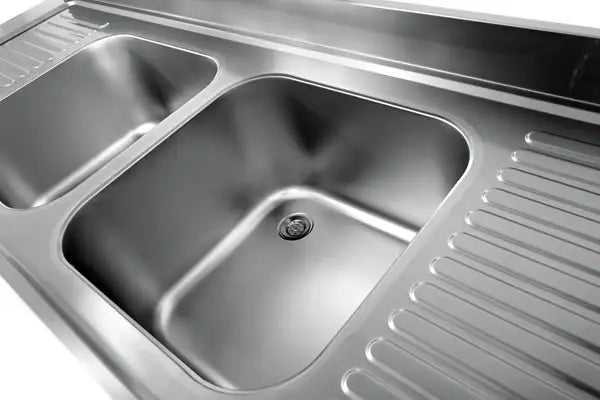 PREMIUM - Edelstahl Spülzentrum - 180x70x85 cm - 2 Becken rechts