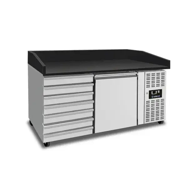Pizza counter with wheels - 1 door + 7 dough drawers (EN600x400)