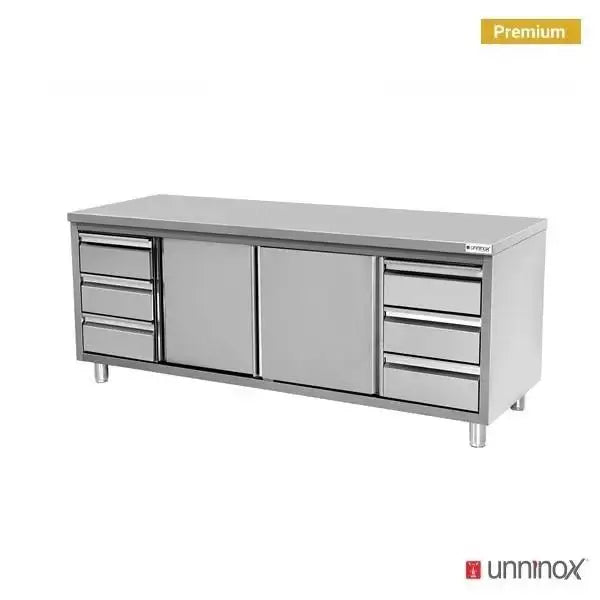 Arbeitsschrank ohne Aufkantung und 3+3 Schubladen - 1800x700x850/900 mm