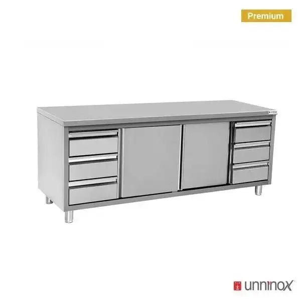Kabinet pune pa skaj të ngritur dhe 3+3 sirtarë - 2400x700x850/900 mm