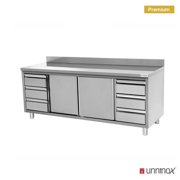 Arka yükseltmeli ve 3+3 çekmeceli çalışma dolabı - 1800x700x850/900 mm