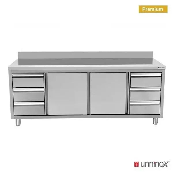 Arbeitsschrank ohne Aufkantung und 3+3 Schubladen - 2000x700x850/900 mm