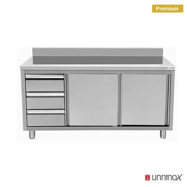 Arka sıçrama saclı ve solda 3 çekmeceli çalışma dolapları - 1400x600x850/900 mm