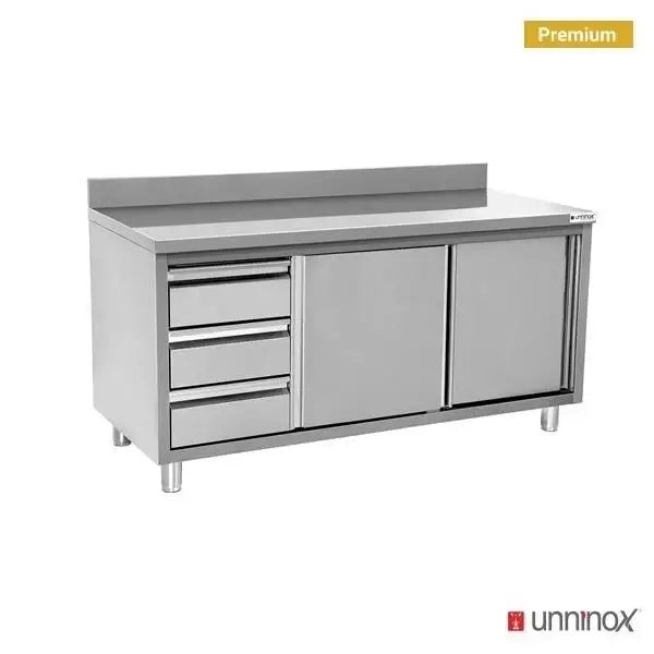 Arbeitsschränke mit Aufkantung und 3 Schubladen Links - 1500x600x850/900 mm - Gastro-Bedarf24 GmbH