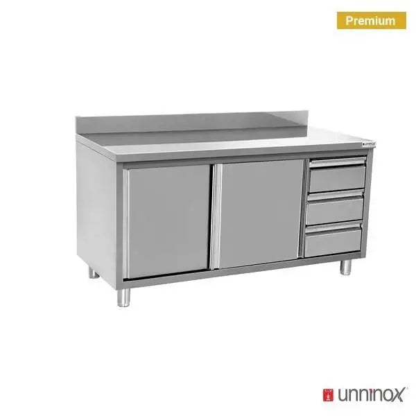 Arbeitsschränke mit Aufkantung und 3 Schubladen Rechts - 1500x600x850/900 mm - Gastro-Bedarf24 GmbH