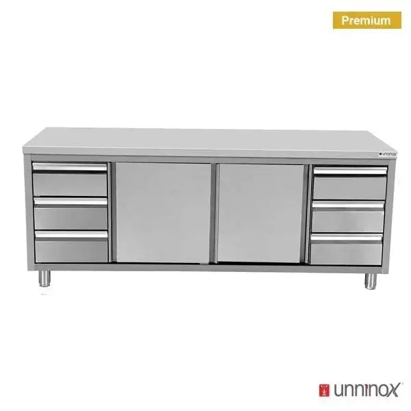 Arbeitsschrank ohne Aufkantung und 3+3 Schubladen - 2000x700x850/900 mm - Gastro-Bedarf24 GmbH