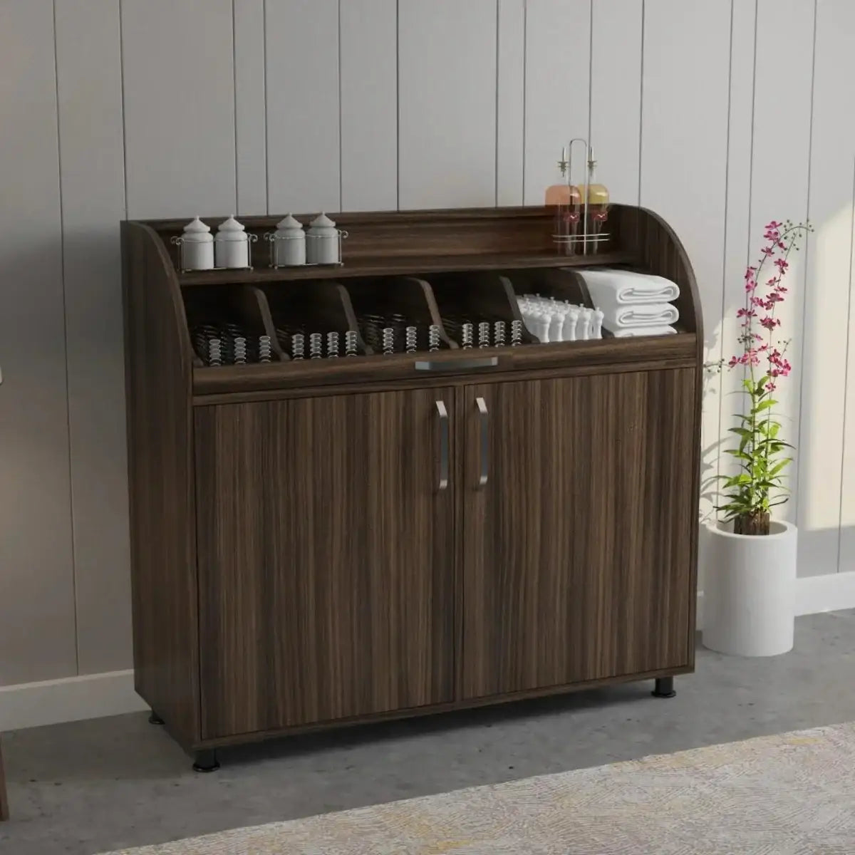 Holz-Gastronomie-Schrank mit Ablage für Geschirr und Handtücher, ideal für professionelle Küchen
