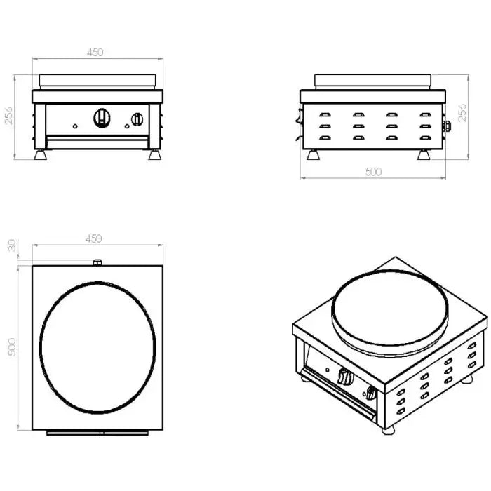 Crêpes - 1 Platte - Rund - 450x520x245 mm - 3 kW - Gastro-Bedarf24 GmbH