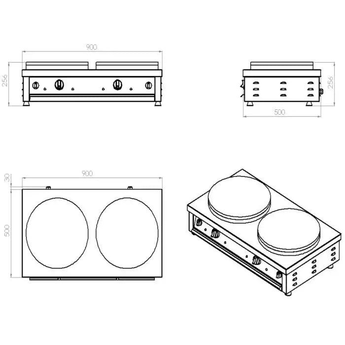 Crêpes - 2 Platten - 900x520x245 mm - 6 kW - Gastro-Bedarf24 GmbH