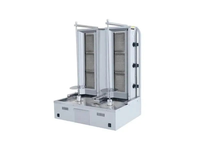 Doppel Gas Dönergrill mit Motor Unten / Gyrosgrill 3+3 Brenner Schmal / inkl. Flügeltüren - Gastro-Bedarf24 GmbH