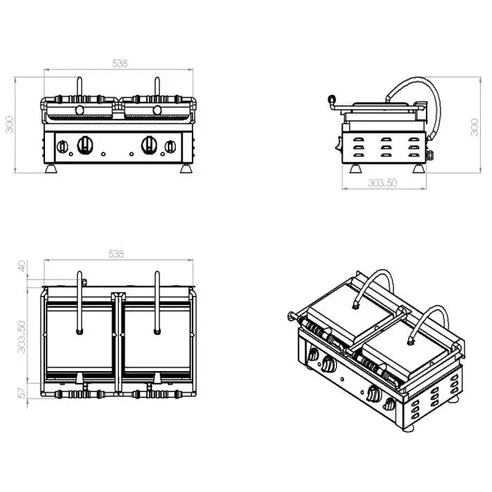 Doppel-Kontaktgrill - Gerillt - 560x430x300 mm - 3,5 kW - Gastro-Bedarf24 GmbH