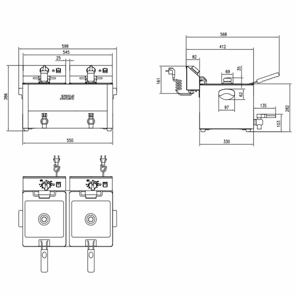 EASYLINE Elektro Fritteuse 2 Becken mit Ablasshahn 8 + 8 Liter - Gastro-Bedarf24 GmbH