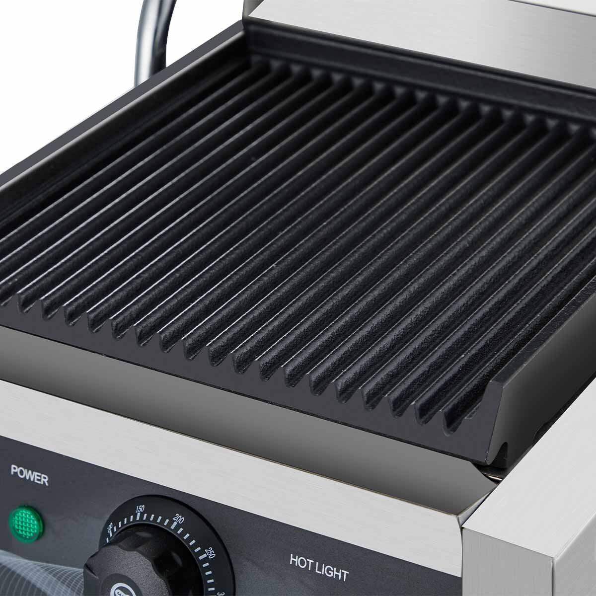 Professioneller Grill mit Edelstahlgehäuse und Temperaturregler für Gastronomie