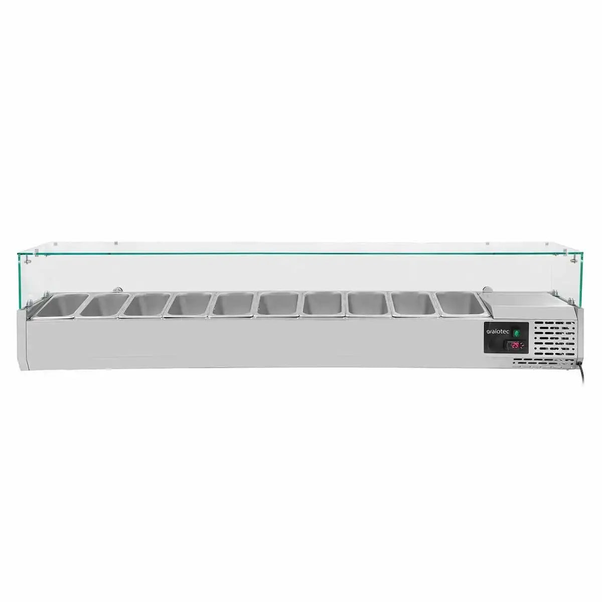 Edelstahl-Warmhaltebank mit 10 GN-Behältern und Glasabdeckung für Gastronomie