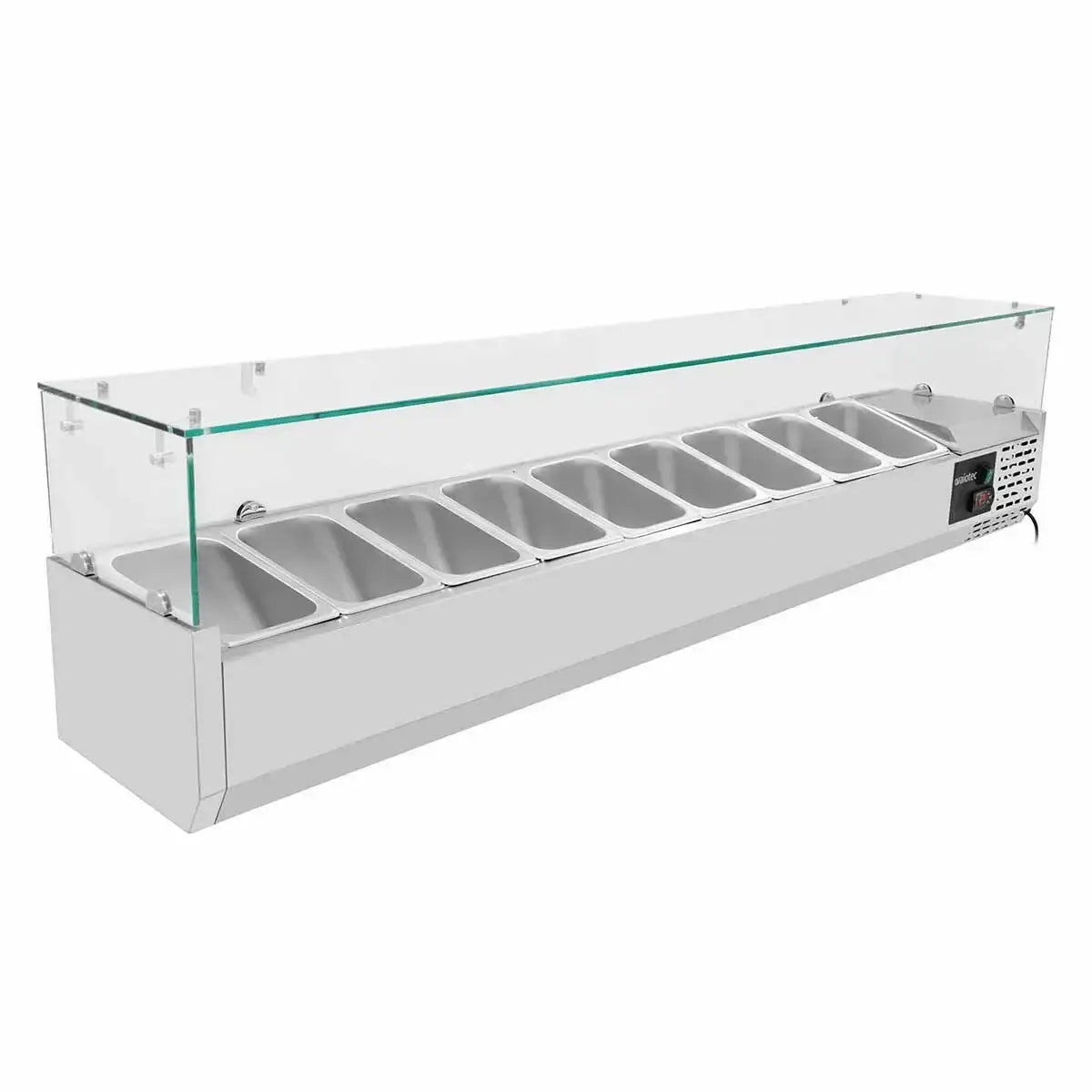 Edelstahl-Warmhaltebuffet mit 8 GN-Tabletts und Glasabdeckung für Gastronomie