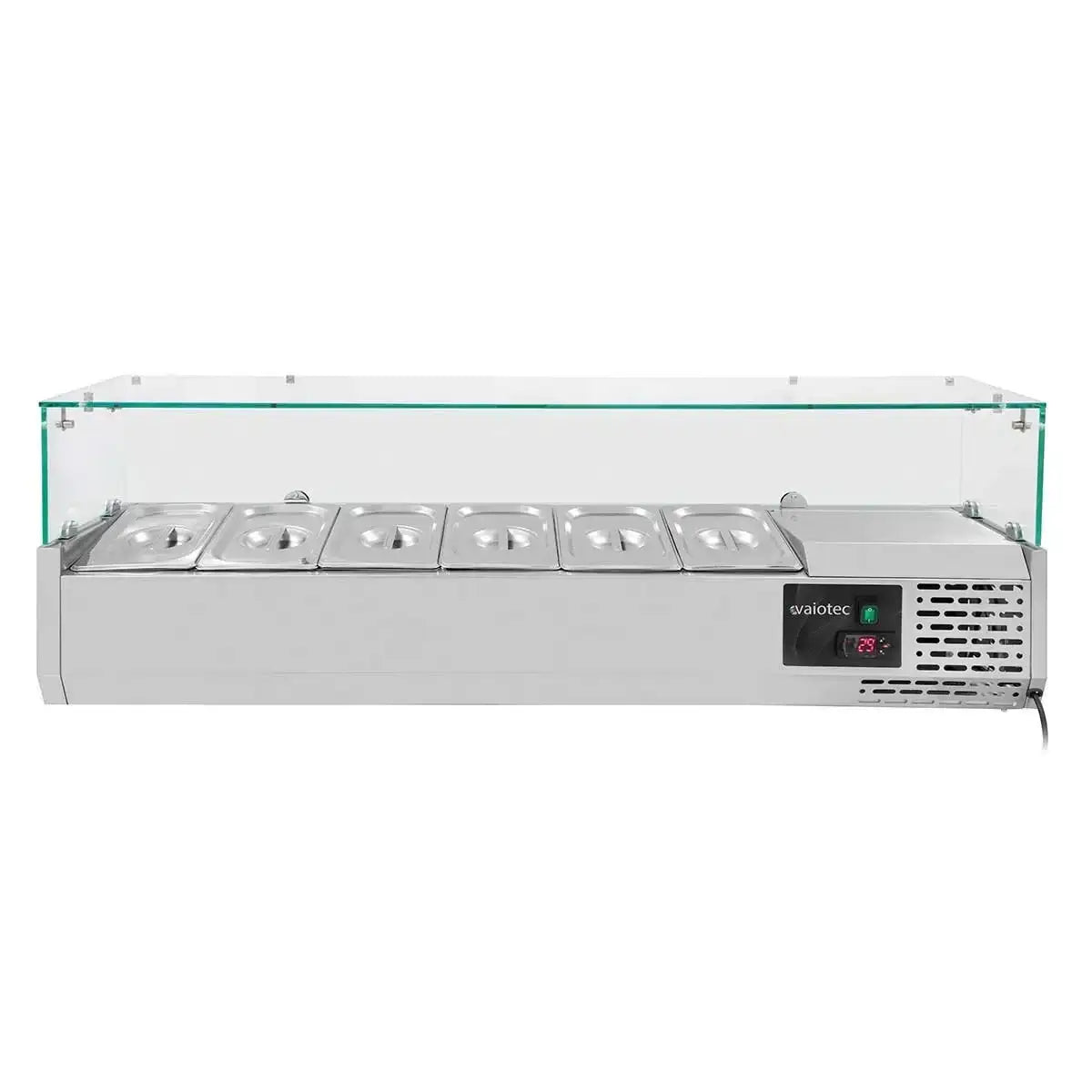 Edelstahl-Warmhalteplatte mit Glasabdeckung und digitaler Temperaturanzeige für Gastronomie