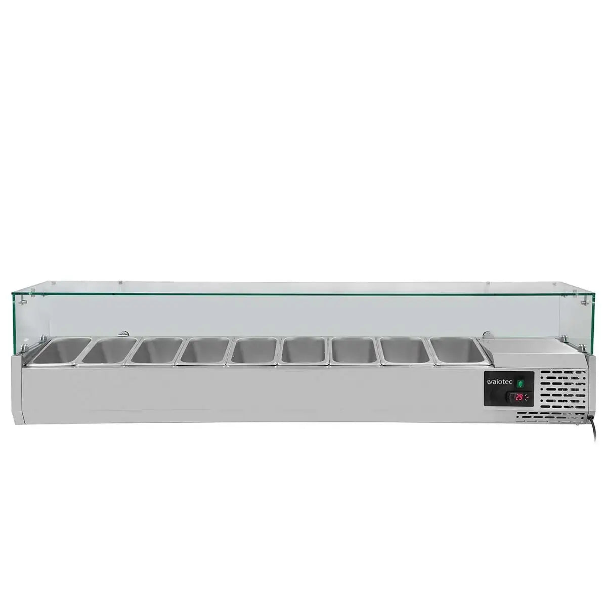Edelstahl-Warmhaltebuffet mit 9 GN-1/6-Behältern und Glasabdeckung für Gastronomie