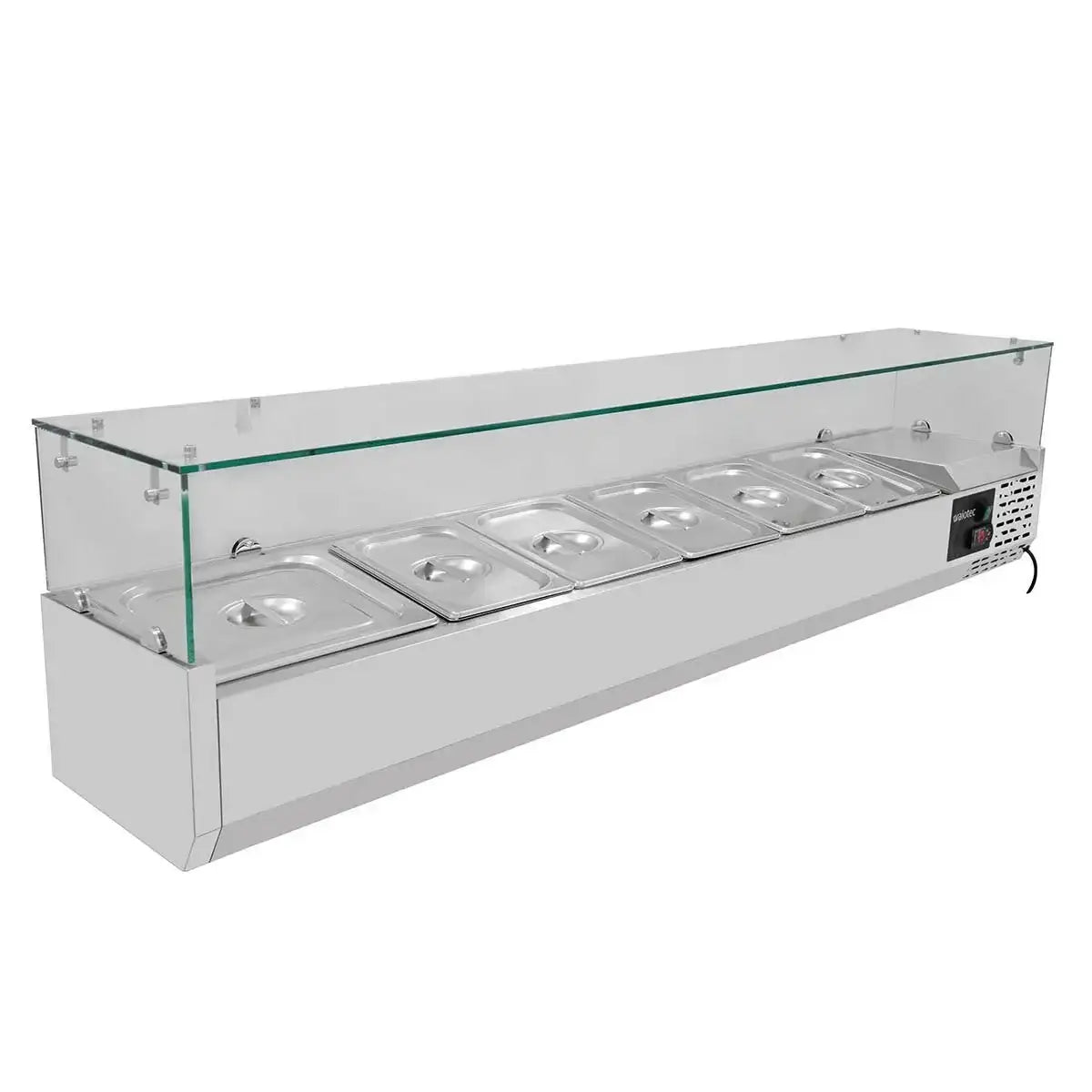 Edelstahl-Warmhaltebuffet mit Glasabdeckung und 6 GN-Behältern für Gastronomie