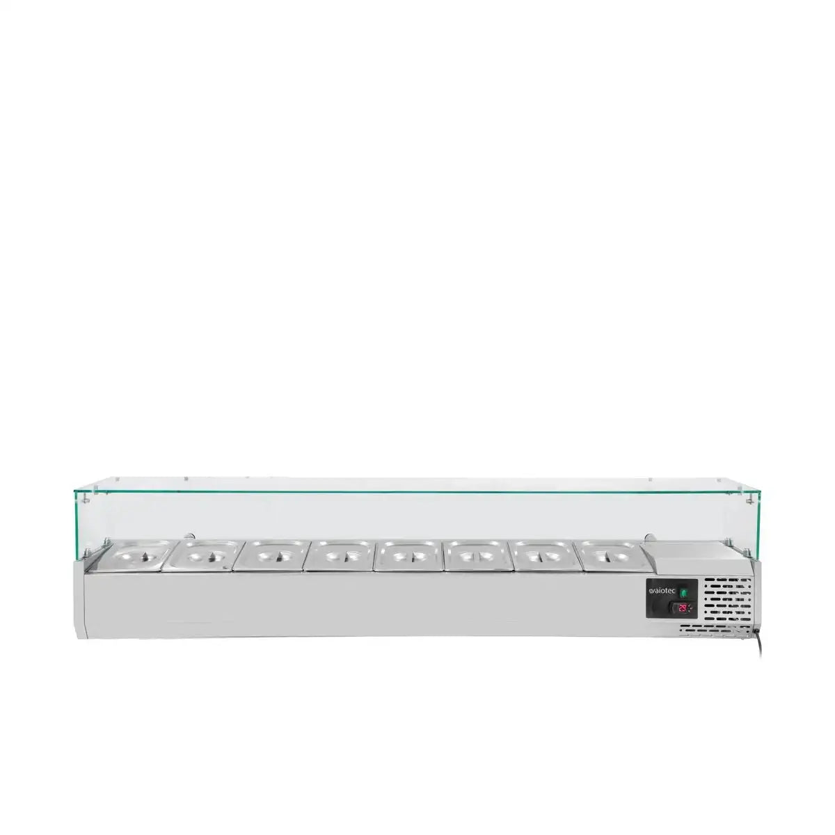 Edelstahl-Warmhalteplatte mit Glasabdeckung für Gastronomie, 8 Behälter, professionell