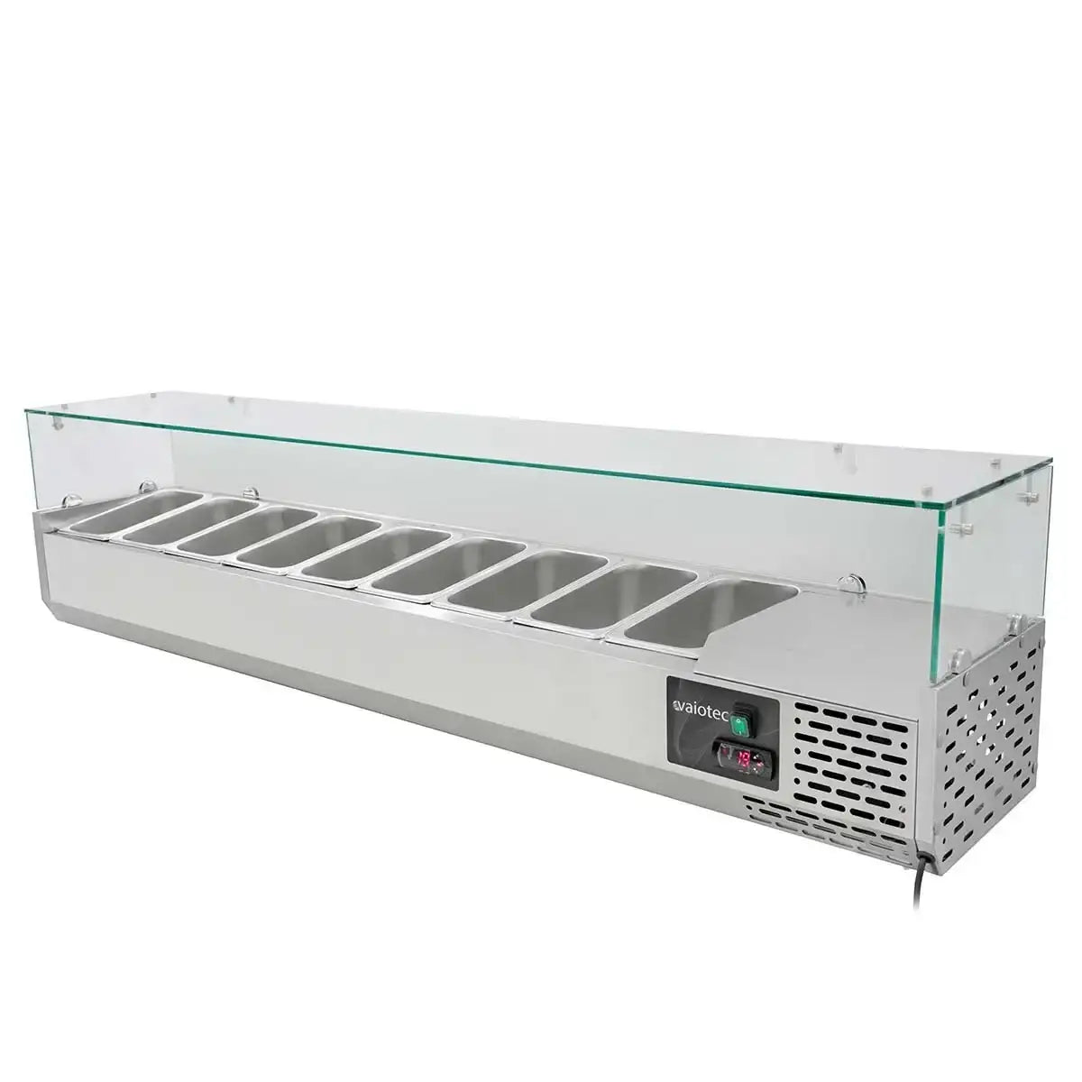 Edelstahl-Warmhaltebank mit Glasabdeckung und 8 Behältern für Gastronomie
