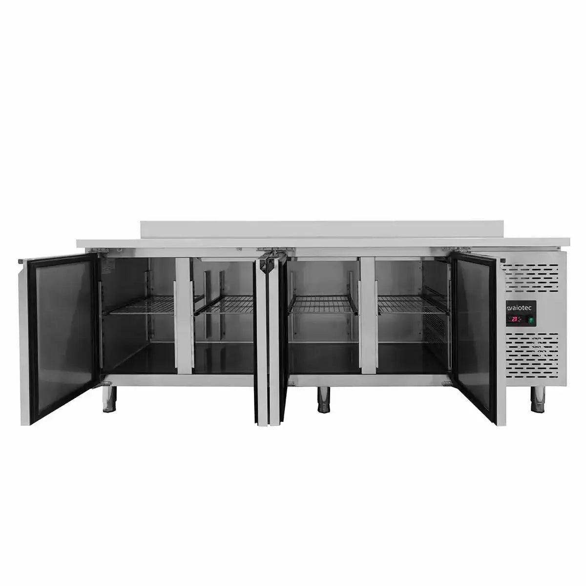 Professioneller Edelstahl-Kühltisch mit 4 Türen für Gastronomie, ideal als Kühltheke oder Unterbaukühlschrank