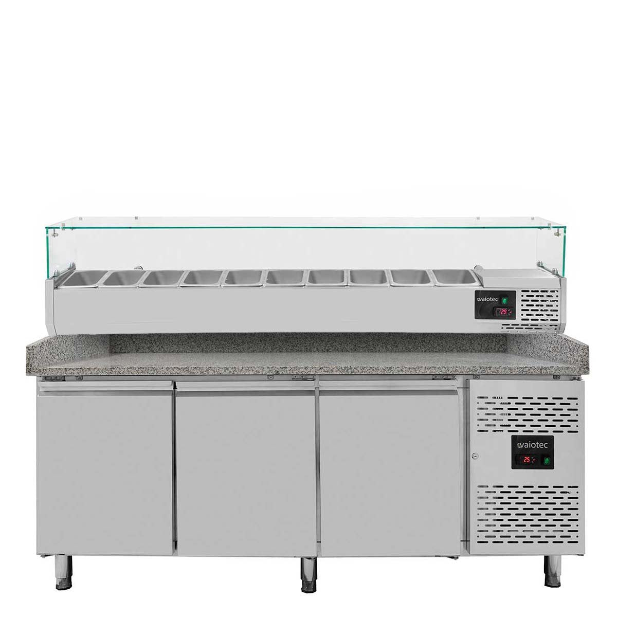EASYLINE Pizzakühltisch / 3-türig "grau" inkl. Kühlaufsatz GN1/4, 2020 x 800 mm